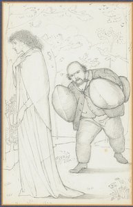 Dante Gabriel Rossetti brengt kussens naar Jane Morris door Edward Burne Jones