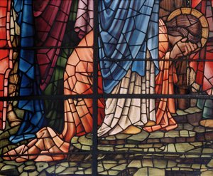 De Kruisiging Raam (detail) Maria Magdalena door Edward Burne Jones