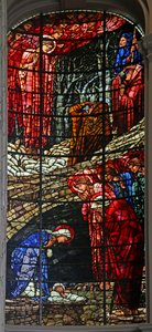 De Geboorte en de Aankondiging aan de Herders, 1885-1897 (glas-in-lood) door Edward Burne Jones
