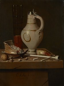 Stilleven met rookgerei en bierpul, 1664