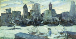 De haven van New York in de winter