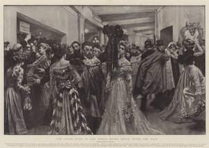 De mantelkamer van de Berlijnse Opera na het toneelstuk (litho)