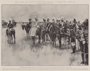 Het bezoek van de koning van Italië aan Berlijn, een militaire vertoning (gravure)