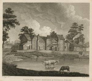 Uitzicht op de pesthuizen bij Tothill Fields, Londen door Edward Dayes