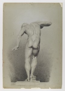 Naaktstudie, ca. 1848 (zwart en wit krijt op blauwgroen, middelzwaar, licht getextureerd vliespapier) door Edward Docker