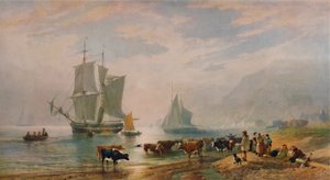 Een zomeravond: vee aan land brengen, 1858, 1935 door Edward Duncan