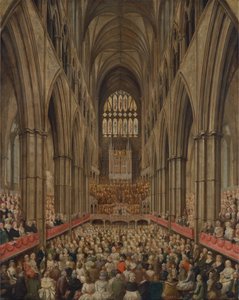 Binnenzicht van Westminster Abbey bij de herdenking van Händel, genomen vanuit de Manager