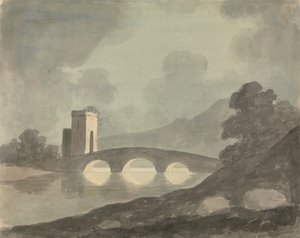 Brug en toren door Edward Francis Burney