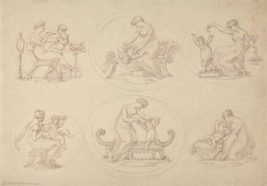 Zes studies van moeder en dochter die spelen door Edward Francis Burney