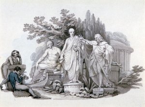 Twee Jongeren die Standbeelden van Demosthenes, Cicero en Pitt Beschouwen, ca. 1780-1848 door Edward Francis Burney