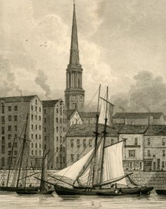 St. Georges Kerk vanaf de dokken, Liverpool, c. 1830 door Edward Francis Finden
