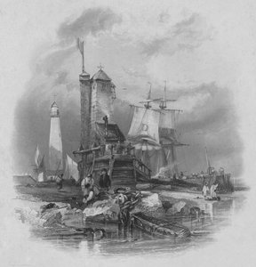 Sunderland: de vuurtoren op de zuidelijke pier, 1836 door Edward Francis Finden
