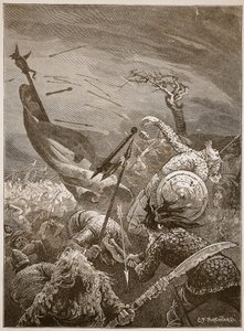 Dood van Harold in de Slag bij Hastings, illustratie uit 