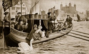Catherine Howard wordt naar de toren gebracht, illustratie uit 
