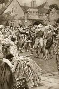 Koningin Elizabeth I vermaakt door narren