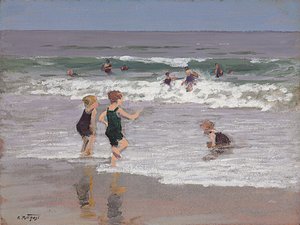 Kinderen spelen in de branding door Edward Henry Potthast