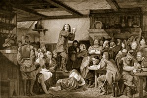 George Fox predikend in een taveerne, c.1650
