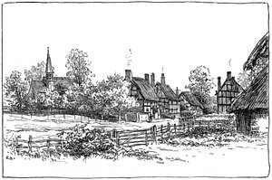 Luddington dorp en nieuwe kerk, Warwickshire, 1885