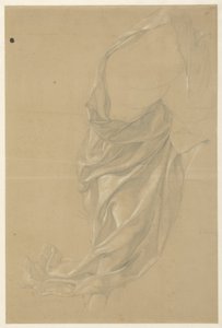 Draperiestudie van een naar rechts schrijdende figuur, de mantel over het hoofd geslagen door Edward Jakob von Steinle