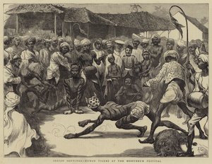 Indiase schetsen, menselijke tijgers op het Mohurrum-festival