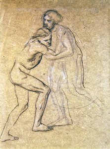Studie van twee naakte mannen die elkaar omarmen voor De terugkeer van de verloren zoon, 1869