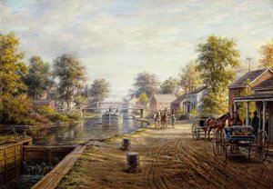 Scène langs het Delaware en Hudson Kanaal, 1907 door Edward Lamson Henry