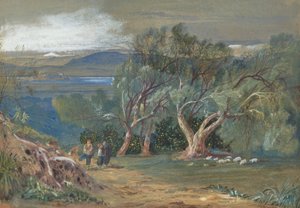 Een ver uitzicht op Corfu vanaf Viros door Edward Lear