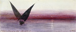 Een Egyptische boot op de Nijl, in Manfaloot (Egypte) door Edward Lear