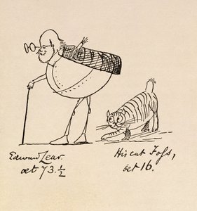 Edward Lear op 73-jarige leeftijd en zijn kat Foss, 16 jaar oud