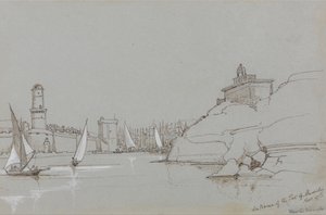Toegang tot de haven van Marseille door Edward Lear