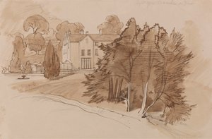 Landhuis (Knowsley Lane?) door Edward Lear
