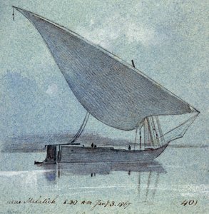 Studie van een gyasi (Egyptische boot) nabij Malatieh (of Malatia, Egypte) door Edward Lear