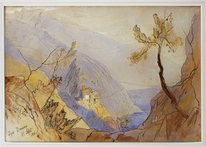 Het Klooster van St. Dionysius, Berg Athos, 11 September 1856 door Edward Lear