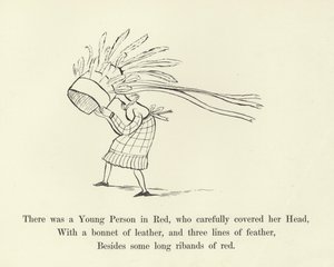 Er was een Jong Persoon in Rood, die zorgvuldig haar Hoofd bedekte door Edward Lear
