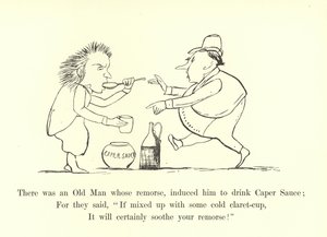 Er was een oude man wiens wroeging hem ertoe bracht kapersaus te drinken