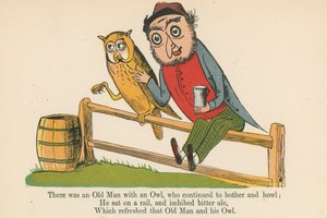 Er was een oude man met een uil, die bleef lastigvallen en huilen, uit 