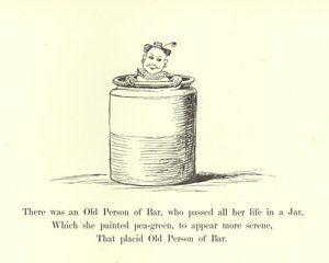 Er was een oude persoon van Bar, die haar hele leven in een pot doorbracht door Edward Lear
