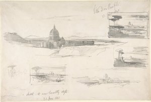 Uitzicht op de Sint-Pietersbasiliek, Rome door Edward Lear