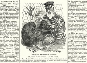Punch cartoon: Abraham Dee Bartlett, directeur van de London Zoo, en een baby gorilla door Edward Linley (after) Sambourne