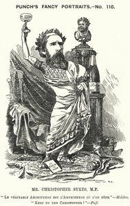 Punch cartoon: Christopher Sykes, Engelse conservatieve politicus (gravure) door Edward Linley (after) Sambourne