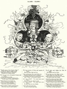 Punch cartoon: Clubs! Clubs! - de overvloed aan herenclubs in Londen (gravure) door Edward Linley (after) Sambourne