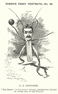 Punch cartoon: Fred Spofforth, Australische cricketspeler (gravure) door Edward Linley (after) Sambourne