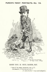 Punch cartoon: Henry Cecil Raikes, Engelse conservatieve politicus (gravure) door Edward Linley (after) Sambourne