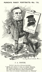 Punch cartoon: James Anthony Froude, Engelse historicus, romanschrijver en biograaf (gravure) door Edward Linley (after) Sambourne