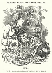 Punch cartoon: Ouida (Maria Louise Rame), Engelse romanschrijver (gravure) door Edward Linley (after) Sambourne