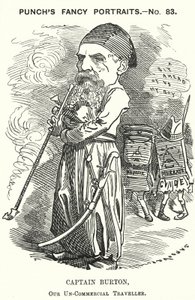 Punch cartoon: Richard Burton, Engelse ontdekkingsreiziger, geograaf en diplomaat (gravure) door Edward Linley (after) Sambourne