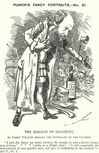 Punch cartoon: Robert Gascoyne-Cecil, 3e Markies van Salisbury, Engelse conservatieve politicus (gravure) door Edward Linley (after) Sambourne