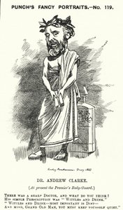 Punch cartoon: Sir Andrew Clarke, Britse arts, arts van William Ewart Gladstone (gravure) door Edward Linley (after) Sambourne