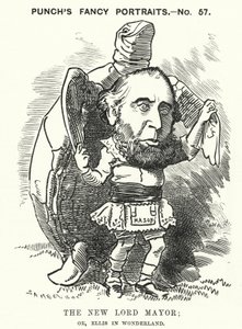 Punch cartoon: Sir John Ellis, burgemeester van Londen in 1881 (gravure) door Edward Linley (after) Sambourne