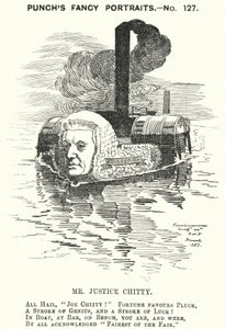 Punch cartoon: Sir Joseph William Chitty, Engelse rechter, liberale politicus en sportman (gravure) door Edward Linley (after) Sambourne